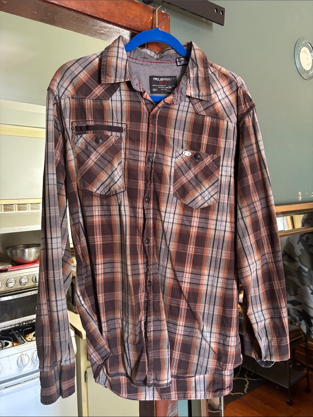 G-Star Men's Plaid Button-Down Shirt in Brown and Gray